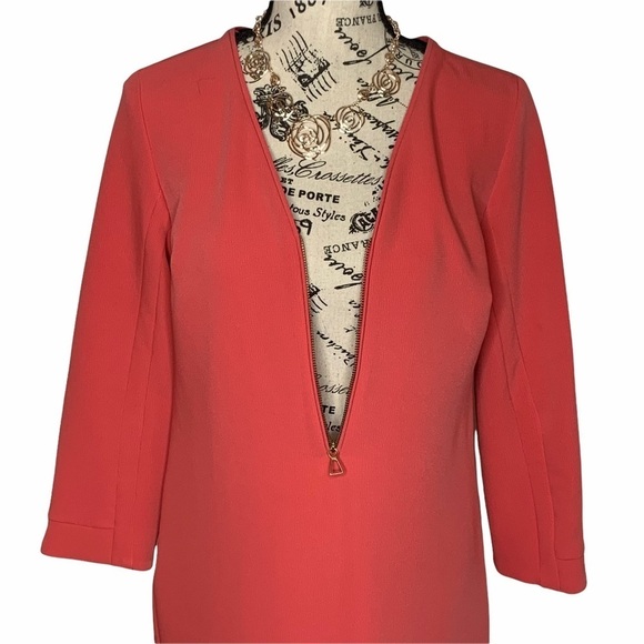 Zara Basic Coral Zip Front 3/4 Sleeve Shift Knee Length Dress Size S - Picture 4 of 12